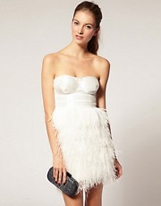 ASOS Bandeau Dress With Embellished Bust and Feather Skirt