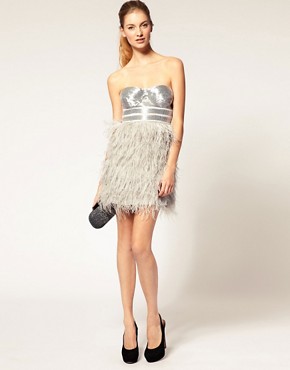Image 4 of ASOS Bandeau Dress With Embellished Bust and Feather Skirt