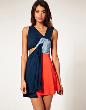 Image 1 of ASOS Colour Block Dress with Cut Out Side