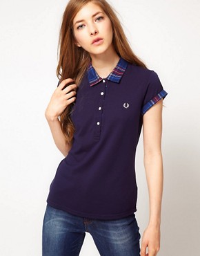 Image 1 of Fred Perry Polo Shirt With Contrast Tartan Collar