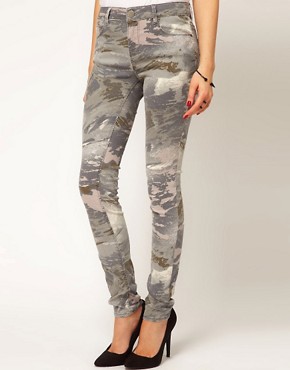 Image 1 of ASOS Skinny Jeans In Abstract Camouflage Print #11