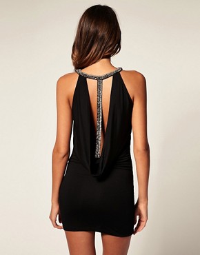 Image 2 of ASOS Embellished Neck Dress with Fitted Skirt