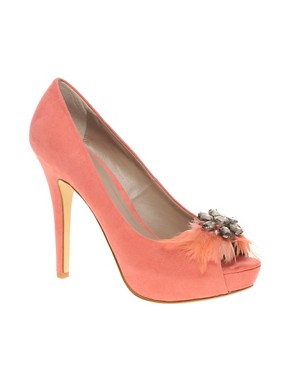 Image 1 of ASOS PRIMROSE Feather Jewel Peep Toe Court Shoes