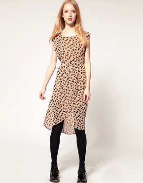 Image 1 of Dahlia Wrap Midi Dress In Cat Print