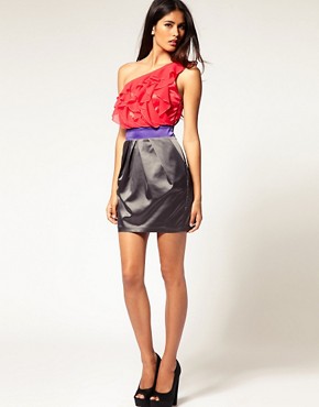 Image 4 of Lipsy Contrast One Shouder Frill Dress
