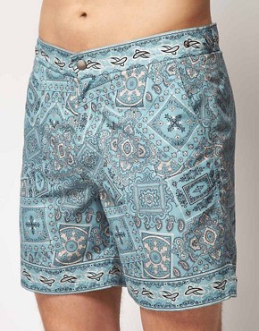 Image 1 of ASOS Swim Shorts With Aztec Bandana Print