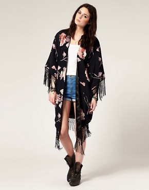 Image 1 of American Gold  Shes A Kind Hearted Woman…Studies Evil  Floral Fringed Kimono