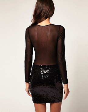 Image 2 of ASOS Bodycon Dress with Mixed Sequin & Mesh