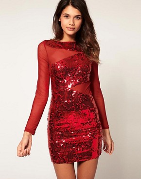 Image 1 of ASOS Bodycon Dress with Mixed Sequin & Mesh