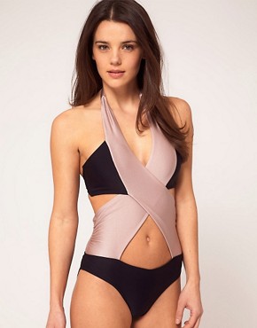 Image 4 of ASOS Color Block Wrap Swimsuit