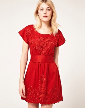 Image 1 of French Connection Dress With Embroidery And Belt