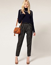 See by Chloe Wool Peg Trouser In Check With Belt