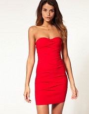 ASOS Pleated Strapless Dress with Curved Neckline