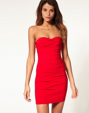 Image 1 of ASOS Pleated Strapless Dress with Curved Neckline