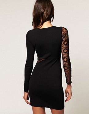 Image 2 of ASOS Bodycon Dress with Circle Sequin Mesh Sleeve