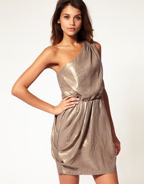 ASOS One Shoulder Drape Dress in Metallic