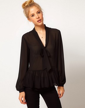 Image 1 of ASOS Blouse With Drop Pussybow And Peplum