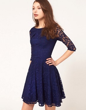 Image 1 of ASOS Lace Mini Dress with Skater Skirt