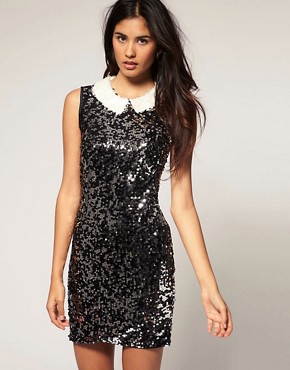 Image 1 of Rare Sequin Dress With Sequin Peter Pan Collar