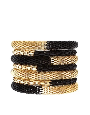 Image 1 of ASOS Black and Gold Metal Bracelet Pack
