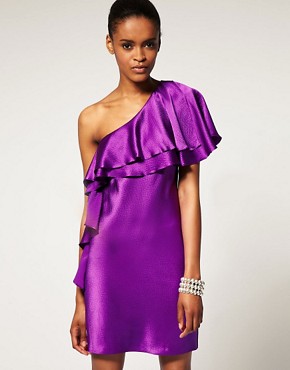 Image 1 of Halston Heritage One Shoulder Ruffle Dress In Hammered Silk