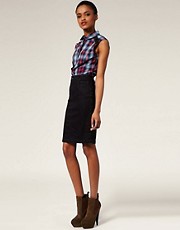 McQ by Alexander McQueen Denim Pencil Skirt With Lace Up Detail