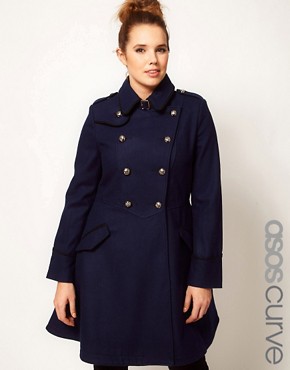 Image 1 of ASOS CURVE Military Fit and Flare Coat