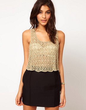 Image 1 of ASOS Cropped Lace Vest With Pearl Embellishment
