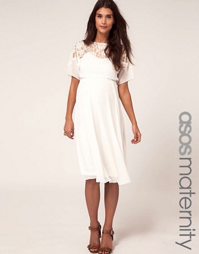 Image 1 of ASOS Maternity Midi Dress With Lace Detail
