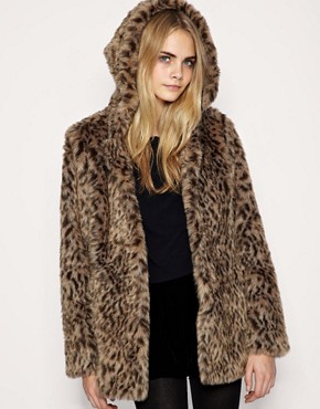 Image 1 of ASOS Leopard Faux Fur Coat with Hood