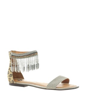 Image 1 of River Island Feather Ankle Chain Flat Sandals