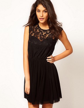 Image 1 of ASOS Skater Dress with Lace and Mesh