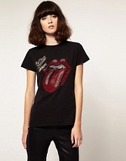 Amplified Diamante Rolling Stones Tongue T-Shirt