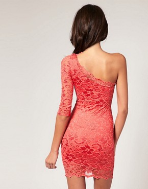 Image 2 of ASOS Lace One Sleeve Bodycon Dress