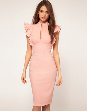 Image 1 of Hybrid Dress with Deep V Neck and Frill Sleeves