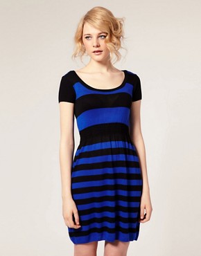 Image 1 of ASOS Stripe Knitted Dress With Shirred Waist