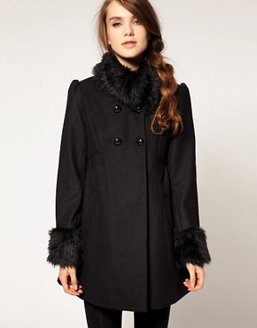 Image 1 of A|Wear Faux Fur Collar And Cuff Coat