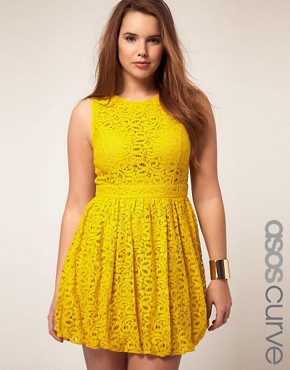 Image 1 of ASOS CURVE Exclusive Lace Dress With Puffball Hem