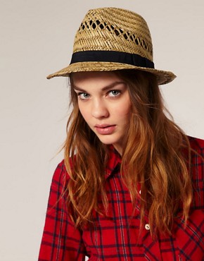 Image 1 of ASOS Black Band Straw Trilby