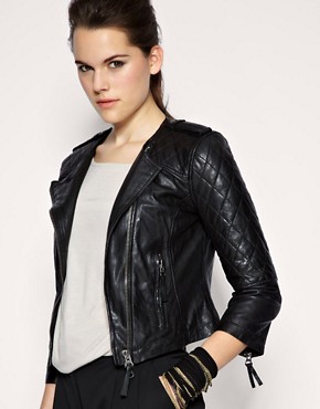 Image 1 of ASOS Collarless Quilted Leather Jacket