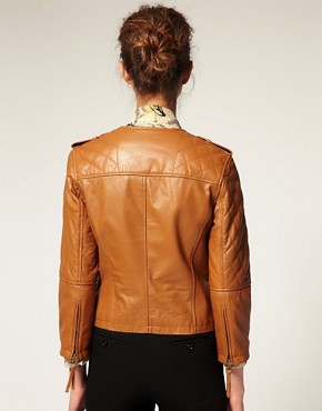 Image 2 of ASOS Collarless Quilted Leather Jacket