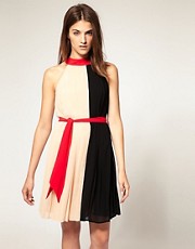 Warehouse Colourblock Belted Dress