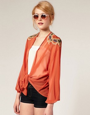 Image 1 of ASOS Embroidered Shoulder Kimono Jacket