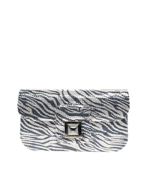 Image 1 of Kara Ross Small Dea Glitter Silver Zebra With Silver And Heamatite Clasp Bag