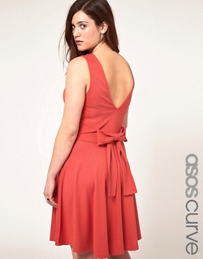 Image 1 of ASOS CURVE Exclusive Skater Dress with Bow Back