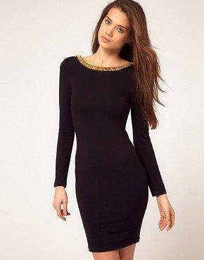 Image 1 of ASOS Bodycon Dress With Embellished Neck