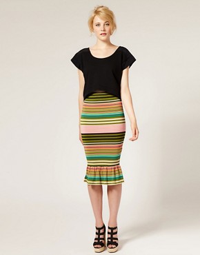 Image 1 of ASOS Stripe Fishtail Pencil Skirt