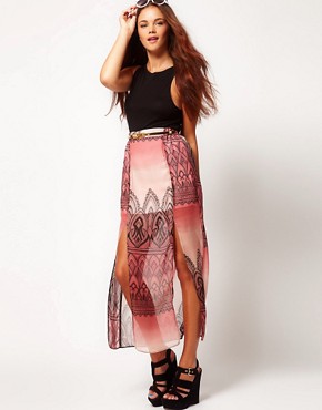 Image 1 of River Island Printed Chiffon Maxi Skirt