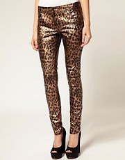 ASOS Wet Look Leopard Print Skinny Jeans
