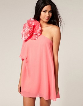 Image 1 of ASOS One Shoulder Dress with Corsage Flower